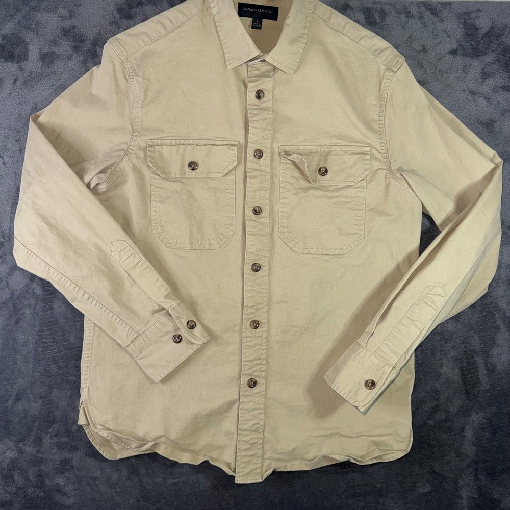 Mens Small Banana Republic Shirt Khaki Excellent Long Sleeve Utility Button Down